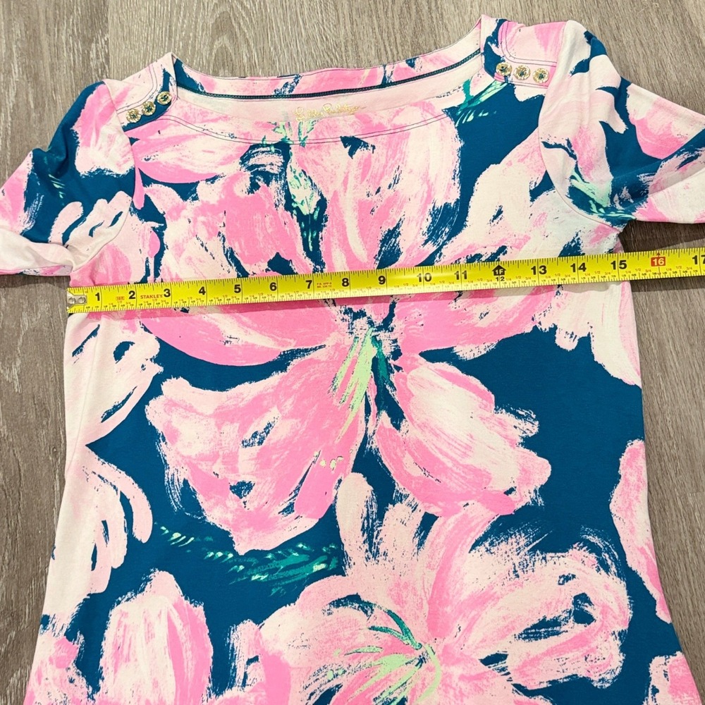 Lilly Pulitzer Sophia Dress Tidal Wave Pan's Garden Pink Teal 3/4 Sleeve XS - Picture 7 of 10